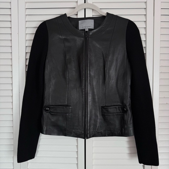 Classiques Entier Jackets & Blazers - Classiques Entier Leather Multimedia Jacket Wool Sleeves Moto Black Size XS